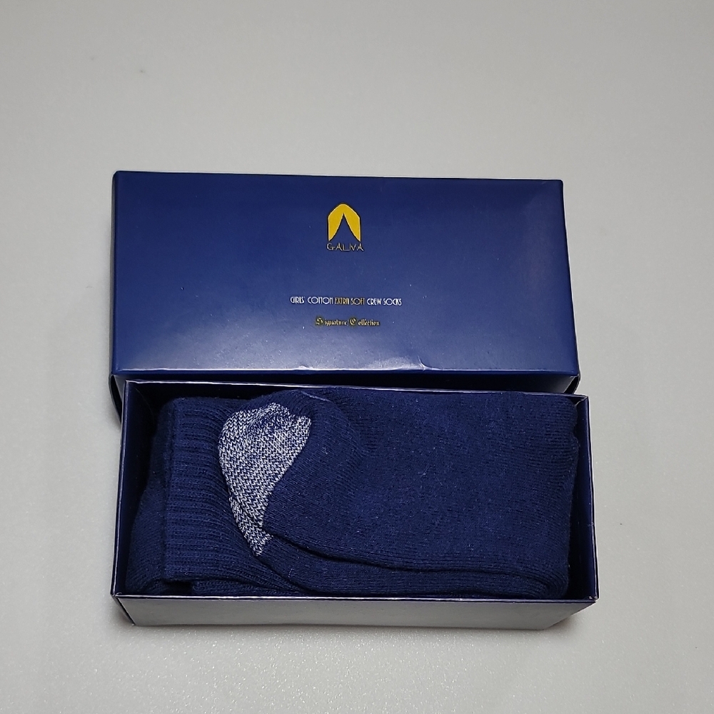 NEW In Box Galiva Set Of 3 Navy Blue Girl Cotton Mix Socks size Small